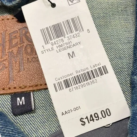 Heroes Motors Legendary Denim Jean Motorcycle Jacket Mens size Medium New - Picture 11 of 11